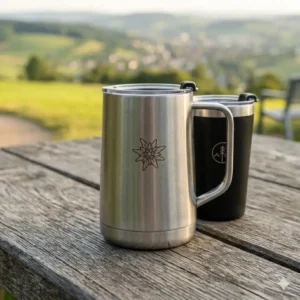 Eine robuste Isolierkanne aus Edelstahl gehört zum praktischen filterkaffee unterwegs zubehör.