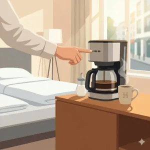 Close-up showing a guest easily operating a small filterkaffeemaschine hotel klein.