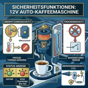 Illustration der wichtigen Sicherheitsfunktionen beim kaffeemaschine auto 12v test 2026.