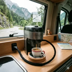 Detailansicht der verschiedenen technischen Komponenten einer auto espresso maschine 12v.