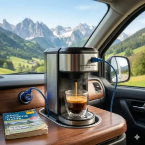Nahaufnahme der kompakten espresso maschine 12v usb mit modernem Anschluss.
