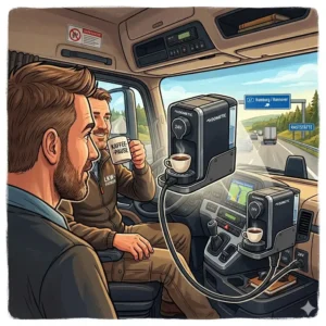 Eine kaffee maschine lkw fahrer mit 24V Anschluss für den Einsatz während der Fahrt.