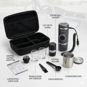 Inhalt vom tragbare Kaffeemaschine Auto Set