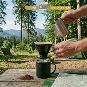 Faltbarer Silikon Kaffeefilter über einer Outdoor-Tasse für den Camping Kaffeemaschine Test 2026