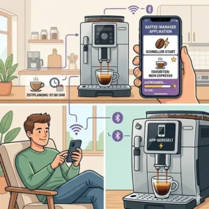 Grafik zur Steuerung einer auto Kaffeemaschine per Smartphone-App für schnellen Kaffee am Morgen