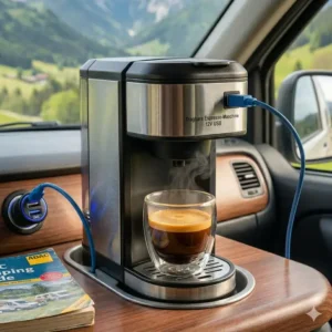 Technische Infografik zur Stromversorgung der espresso maschine 12v usb im Kfz.