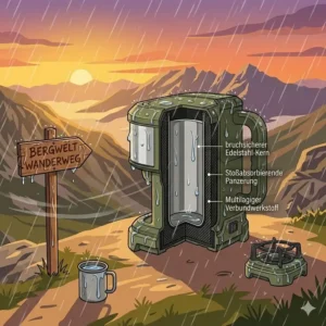 Eine wetterfeste outdoor kaffeemaschine robust im Einsatz bei Regen und schwierigen Bedingungen.