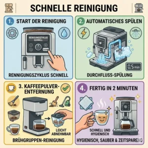 Vektorgrafik zur schnellen und automatischen Reinigung einer Kaffee-Vollautomaten-Maschine