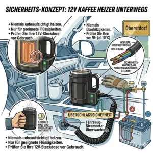 Safety concept and guidelines for operating a 12v kaffee heizer unterwegs inside a vehicle.