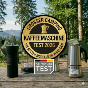 Eine ultraleichte Kaffeemaschine verpackt im Trekking-Rucksack als Kriterium im Camping Kaffeemaschine Test 2026