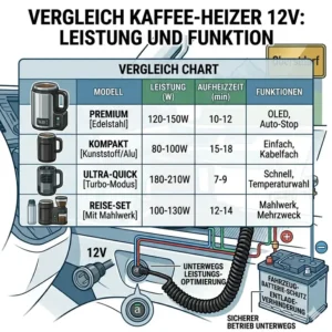Comparison chart highlighting performance and features of various 12v kaffee heizer unterwegs models.
