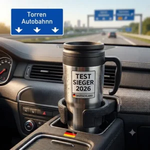 Der Edelstahlbecher passt perfekt in den Autohalter beim thermo kaffeebecher reise test 2026.