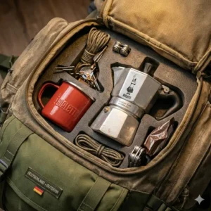 Der kompakte bialetti outdoor alu klein wird für eine wandertour im rucksack verstaut