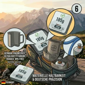 Materialanalyse für einen kaffee kocher outdoor leicht aus ultraleichtem und robustem Titan.