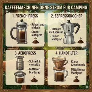 Eine Übersicht verschiedener Modelle der Kaffeemaschine ohne Strom camping.