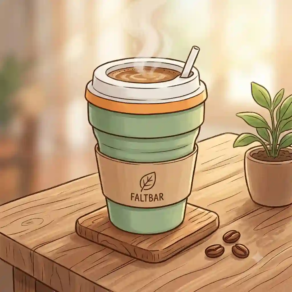 Modern styled faltbare kaffeetasse silikon with steaming hot coffee on a wooden table