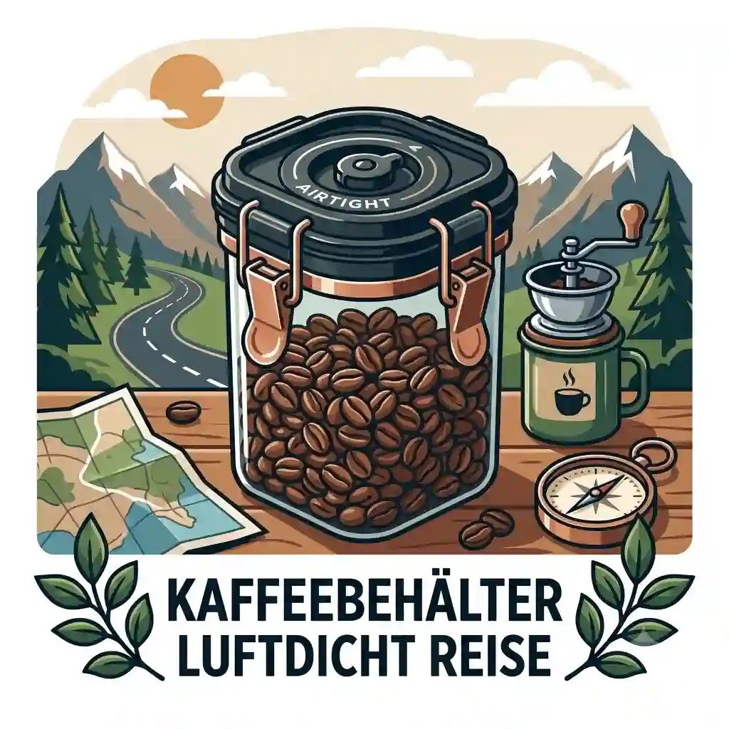 Airtight kaffeebehälter luftdicht reise filled with fresh coffee beans on a wooden camping table.