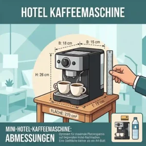 Dimension chart showing the exact compact size measurements of the hotel kaffeemaschine 2 tassen mini.