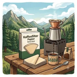 Illustration of a kaffeefilter papier reise pack showing its waterproof packaging design.