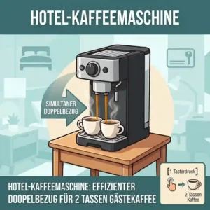 Vector infographic showing how the hotel kaffeemaschine 2 tassen mini brews two cups of coffee simultaneously.