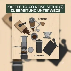 Using a manual hand grinder within a portable kaffee-to-go reise setup.