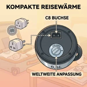 A close-up graphic showing the collapsible or folding feature of the silicone wasserkocher reise 0.5l.