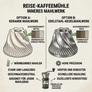 Detailed illustration of the inner grinder options available for a reise kaffeemühle faltbar.