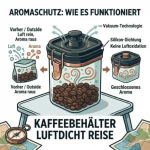 Infographic explaining the aroma protection and freshness provided by the kaffeebehälter luftdicht reise.