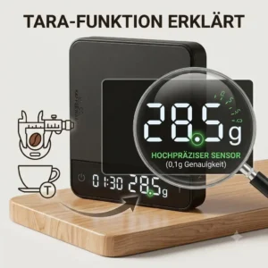Using the tara function on the kaffeewaage mini digital.
