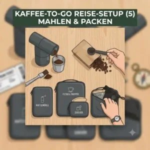 Heating water with a small compact kettle for the kaffee-to-go reise setup.
