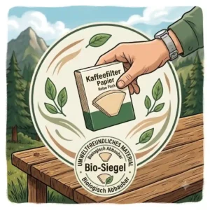 Graphic illustrating the biodegradable and environmentally friendly material of a kaffeefilter papier reise pack.