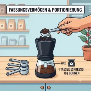 A measurement graphic displaying the hopper capacity for a single espresso shot for the mini kaffeemühle hand test.