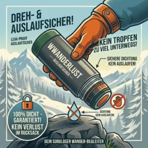 Detailed drawing of a leak-proof thermoskanne klein wandern held upside down to demonstrate the efficiency of its seal.