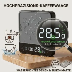 Water-resistant surface of the kaffeewaage mini digital.
