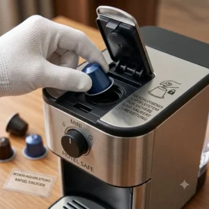 A closed pod brewing system of a mini kaffeemaschine hotel sicher preventing hot water exposure.