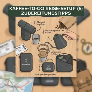 A dedicated travel organizer pouch containing the entire kaffee-to-go reise setup.