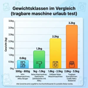 Gewichtsvergleich verschiedener tragbarer Maschinen für den Urlaub im großen Test.