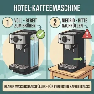 Detailed illustration highlighting the smart water level indicator on the hotel kaffeemaschine 2 tassen mini.