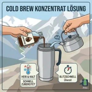 A bottle of cold brew concentrate mixed with water, serving as a quick kaffee überall unterwegs lösung for hot and cold days.