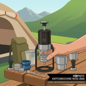 An informative infographic or chart comparing features and specifications of various leading "kompakte kaffeemaschine reise 2026" models.
